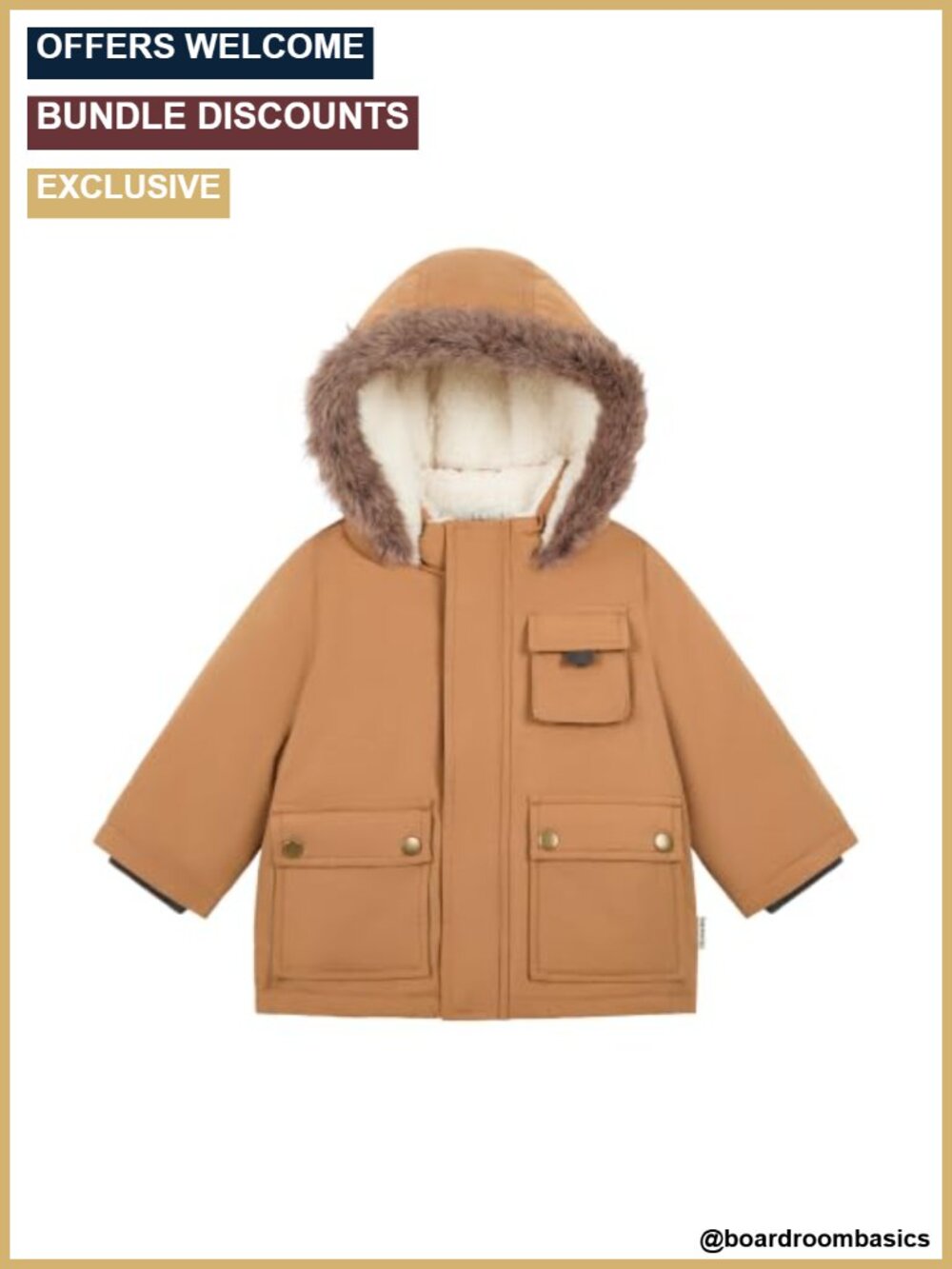 Baby Boys Cozy Warm Winter Coat Fleece Lined Full Zip Hooded Heavyweight